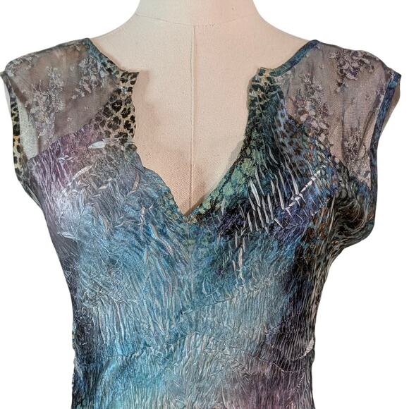 KOMAROV Metallic Mixed Print Maxi Dress Cap Sleeve V-Neck Maximalist Mermaid - Picture 5 of 7